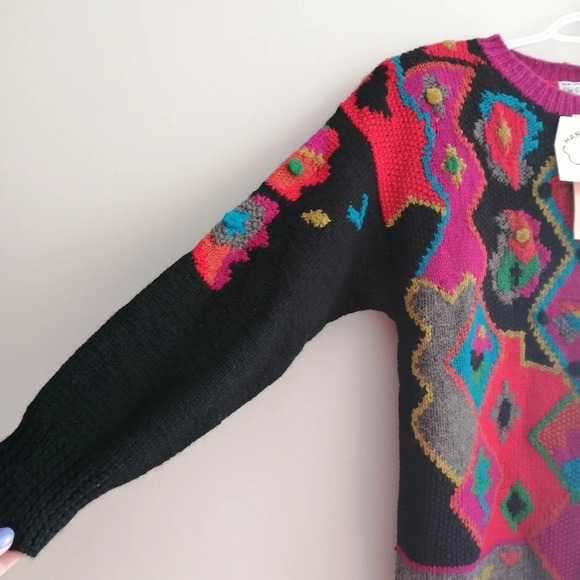 NWT Vintage Hand Made René Derhy Paris Wool Blend Embroidered Knit Sweater Small - Picture 6 of 16